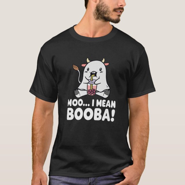 Kawaii Ghost Cow mit Boba Tea Kostüm für Hallowage T-Shirt (Vorderseite)