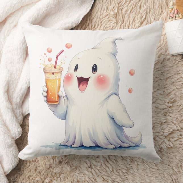 Kawaii Ghost Drinking Soda Throw Kissen (Decke)