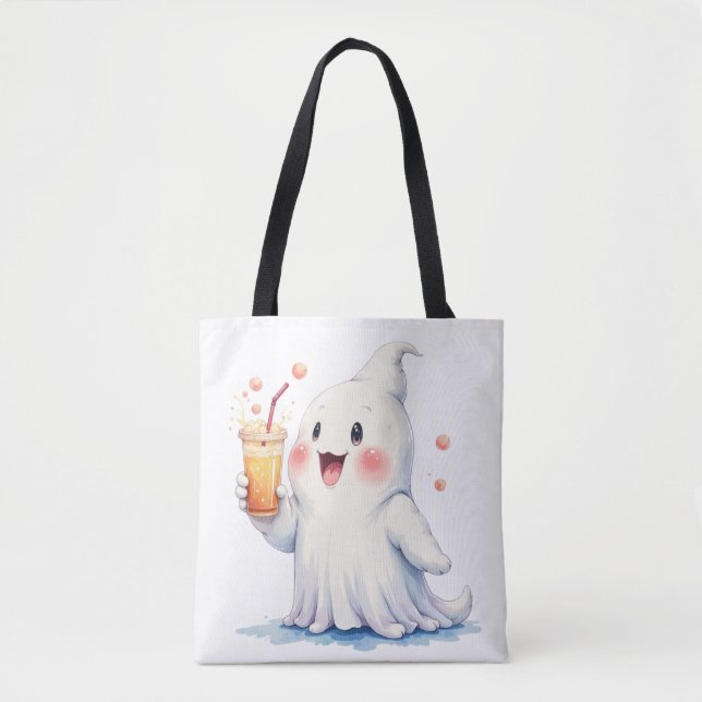 Kawaii Ghost Drinking Soda Tote Bag (Vorderseite)