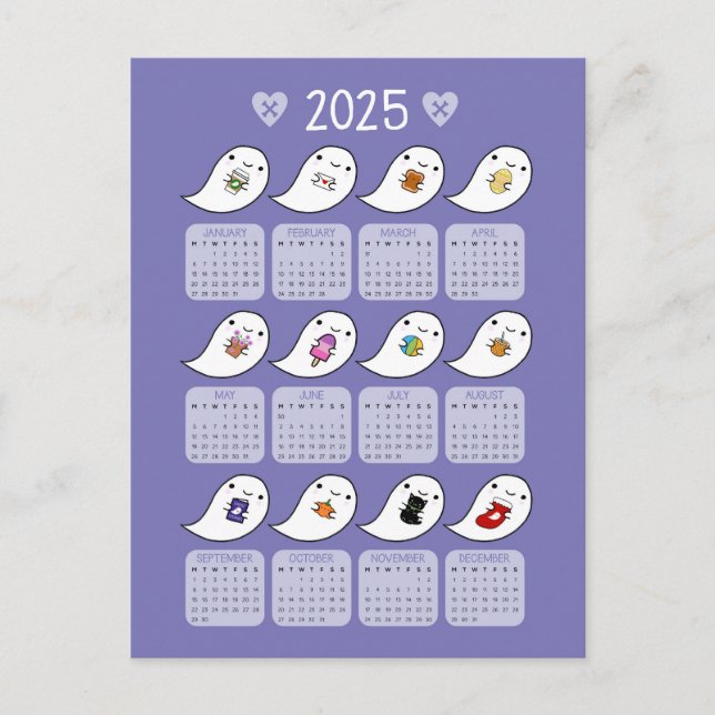 Kawaii Ghost Favorites 2025 Kalender Postkarte (Vorderseite)
