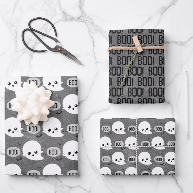 Kawaii Ghost Halloween Geschenkpapier Set (Vorderseite)