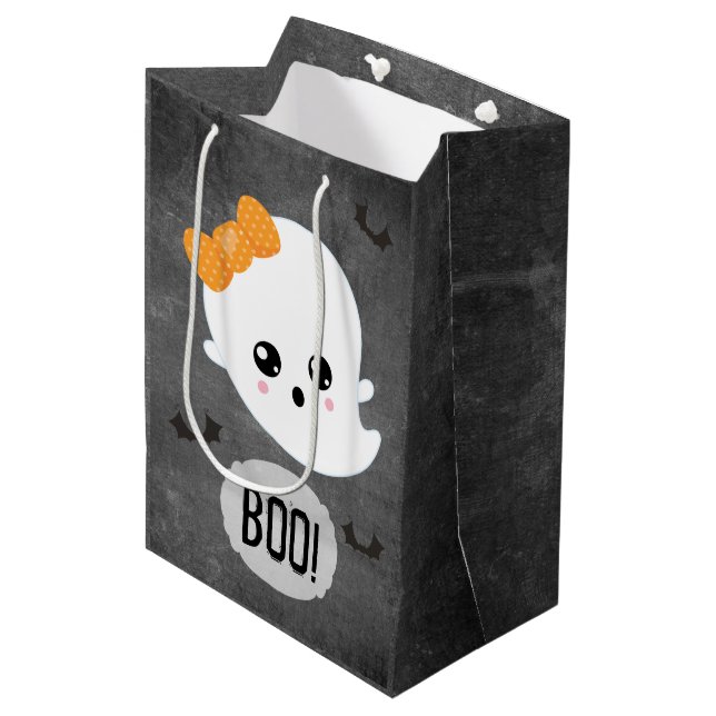 Kawaii Ghost Halloween Mittlere Geschenktüte (Vorderseite Schrägansicht)