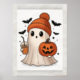 Kawaii Ghost Halloween Poster - Niedliche Mauer Ar