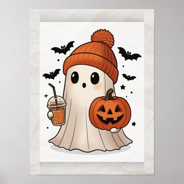Kawaii Ghost Halloween Poster - Niedliche Mauer Ar (Vorne)