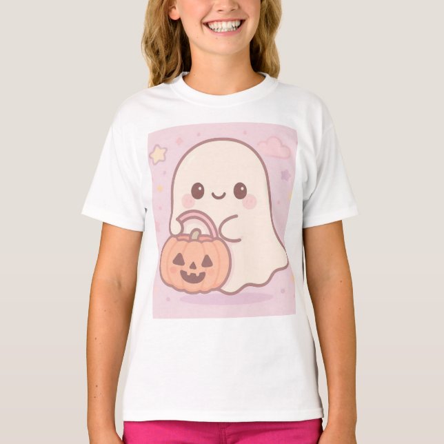 Kawaii Ghost Halloween T - Shirt (Vorderseite)