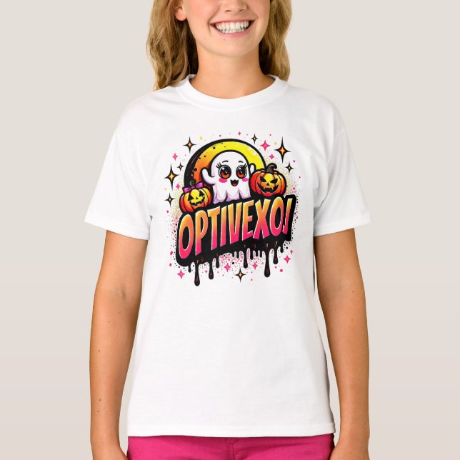 Kawaii Ghost & Jack O Lanterns Art T-Shirt (Vorderseite)