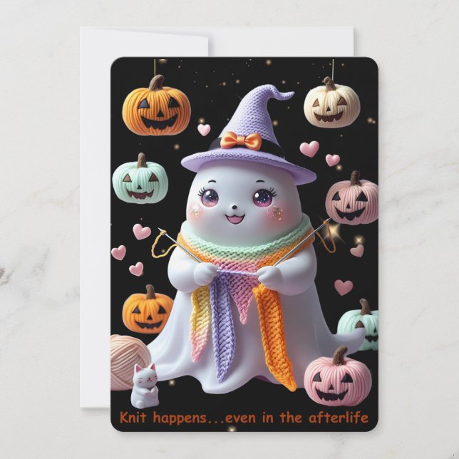 *Kawaii Ghost knitting Halloween Einladung Sticke (Vorderseite)