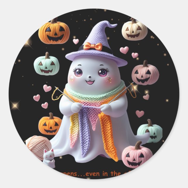 *Kawaii Ghost Knitting Sticker - Niedliches Hallow (Vorderseite)