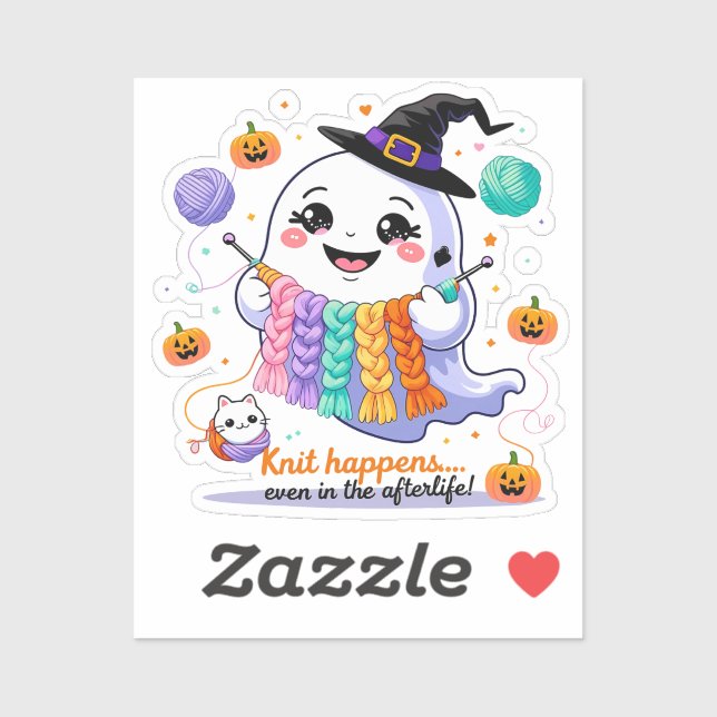 Kawaii Ghost Knitting Sticker - Niedliches Hallowe (Blatt)