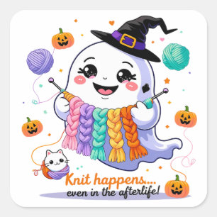 Kawaii Ghost Knitting Sticker - Niedliches Hallowe