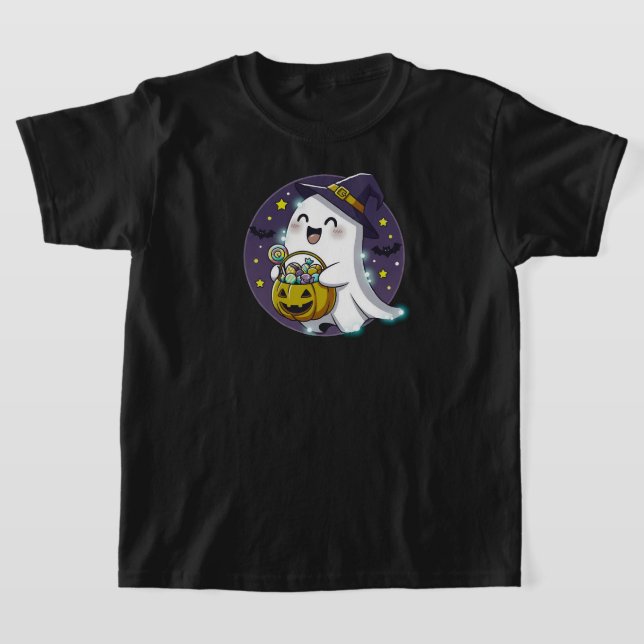 Kawaii Ghost mit Hexenhut | NUR SCHWARZ T-Shirt (Ablage )