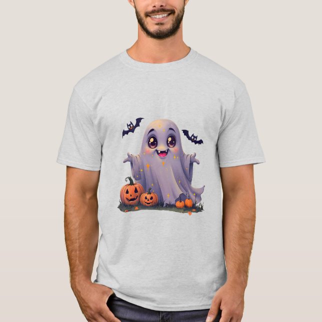 Kawaii Ghost Niedlicher Cartoon Design mit abgerun T-Shirt (Vorderseite)