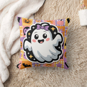 Kawaii Ghost Patchwork Sticker Throw Kissen