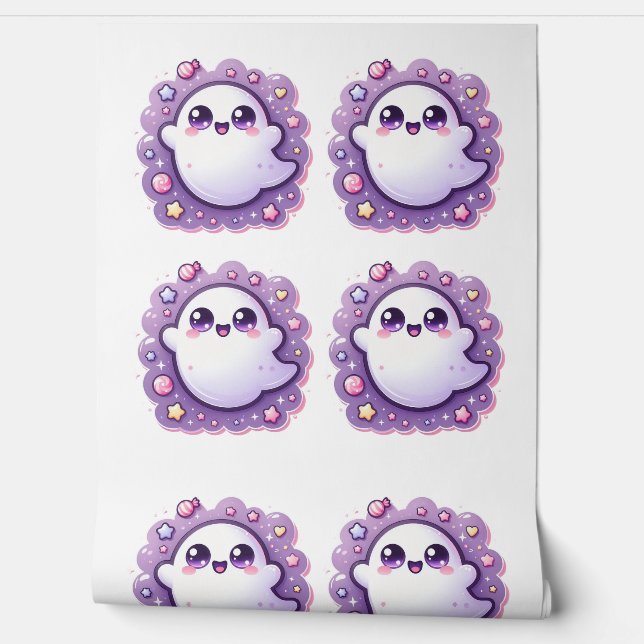 Kawaii Ghost Wallpaper Niedlich Pastell Halloween  Tapete (Abrollen)