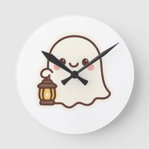 Kawaii Ghost with Lantern - Niedlich Spirit Design Runde Wanduhr