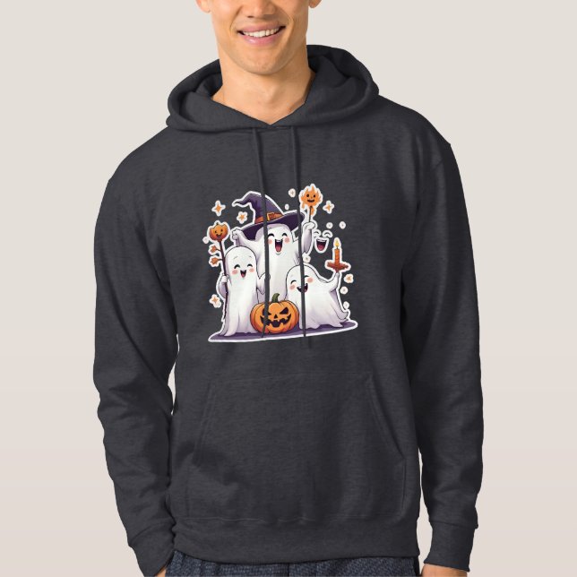 Kawaii Ghosts Halloween Hoodie- Gray Sweatshirt (Vorderseite)