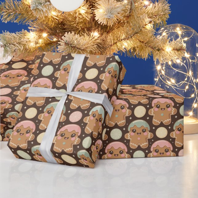 Kawaii Gingerbread Crew Geschenkpapier (Feiertage)