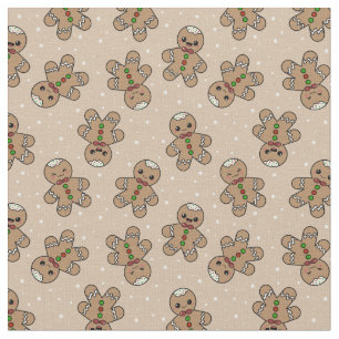 Kawaii Gingerbread Man Pattern Stoff