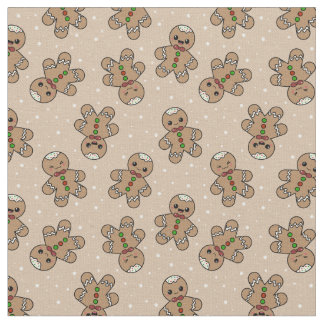 Kawaii Gingerbread Man Pattern Stoff