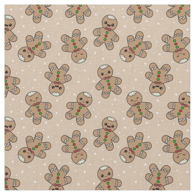 Kawaii Gingerbread Man Pattern Stoff (Nahaufnahme)