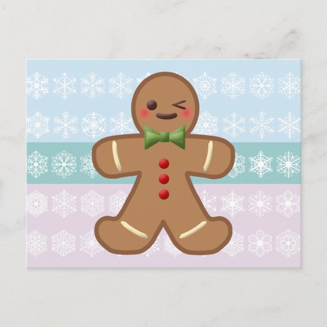 Kawaii Gingerbread Man & Snowflakes Postkarte (Vorderseite)