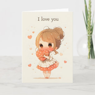 Kawaii Girl Anime I Liebe You Feiertagskarte