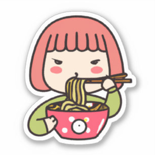 Kawaii Girl frisst Ramen mit Chopsticks Aufkleber