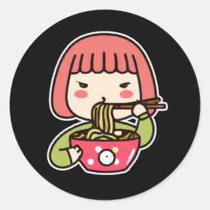 Kawaii Girl frisst Ramen mit Chopsticks Runder Aufkleber