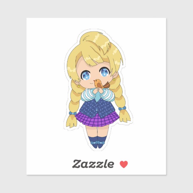 Kawaii Girl mit Bird Aufkleber (Blatt)