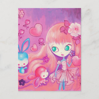Kawaii Girl mit Niedlichen Bunnies Postkarte