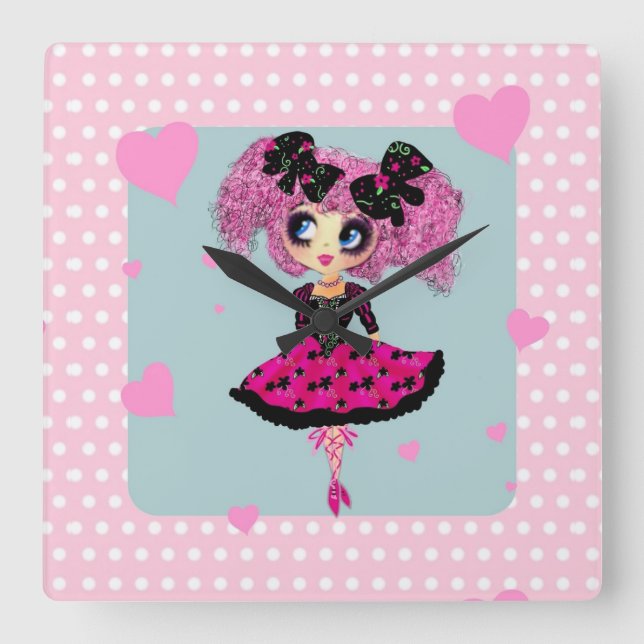 Kawaii Girl PinkyP - Promprinzessin Quadratische Wanduhr (Vorderseite)