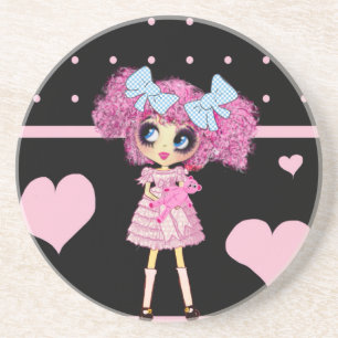 Kawaii Girl PinkyP Schwarz-Rosa-Herzen Untersetzer