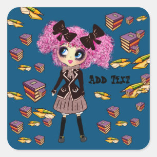 Kawaii Girl Student Geschenke mit PinkyP Quadratischer Aufkleber