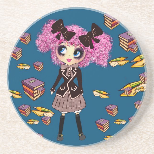 Kawaii Girl Student Geschenke mit PinkyP Untersetzer (Vorne)