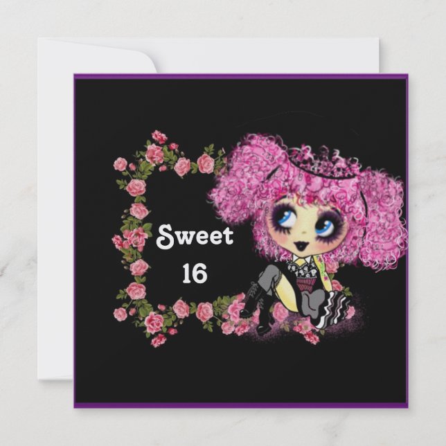 Kawaii Girl Sweet 16 PinkyP Einladung (Vorderseite)