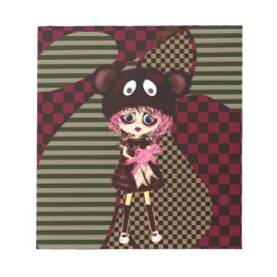 Kawaii Girl, warum so traurig? Kind mit Bär weinen Notizblock