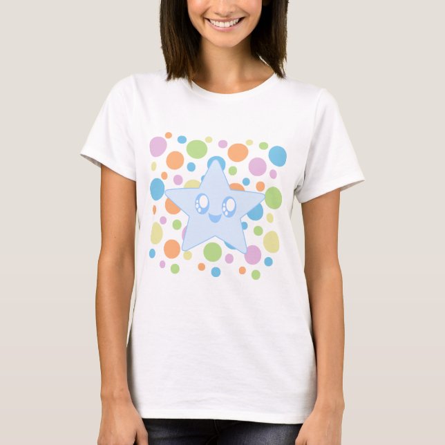Kawaii glückliche Stern-u. Mod-Blasen-Punkte T-Shirt (Vorderseite)