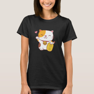 Kawaii Glückskatze Japanische Maneki Neko Kritzele T-Shirt