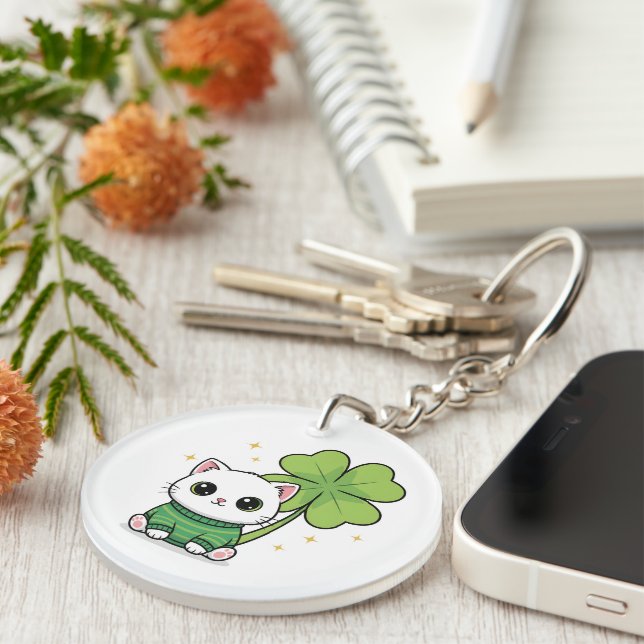 Kawaii Glückskatze Schlüsselanhänger - St. Patrick (Vorderseite rechts)