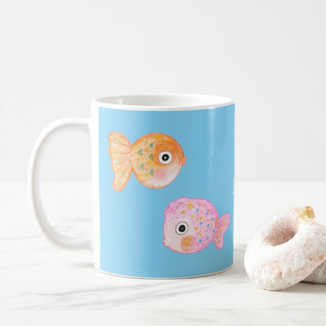 Kawaii Goldfish Niedlicher Individuelle Name Kaffeetasse (Mit Donut)