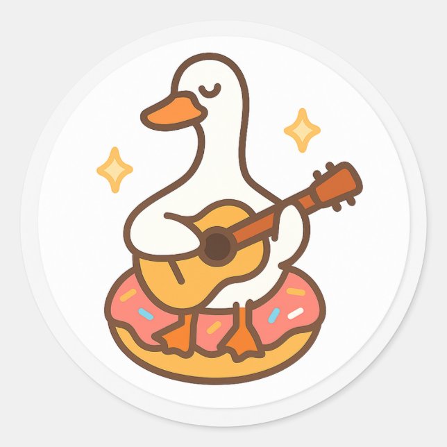 Kawaii Goose Playing Guitar Sticker (Vorderseite)