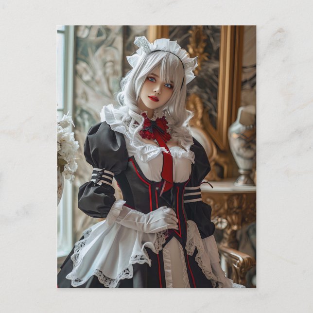 Kawaii Gothic Cosplay Maid Portrait Postkarte (Vorderseite)