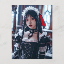 Kawaii Gothic Cosplay Maid Portrait Postkarte