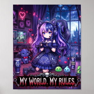 Kawaii Gothic Gamer "Meine Welt, Meine Regeln" Pos Poster