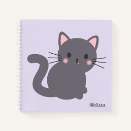 Kawaii Graue Katze Lila Personalisiertes Notizbuch