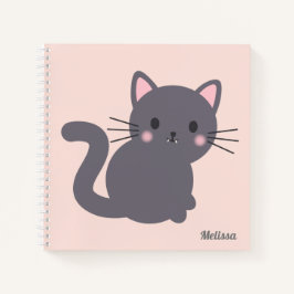 Kawaii Graue Katze Rosa Personalisiertes Notizbuch