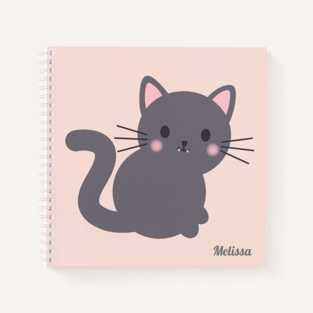Kawaii Graue Katze Rosa Personalisiertes Notizbuch (Vorderseite)