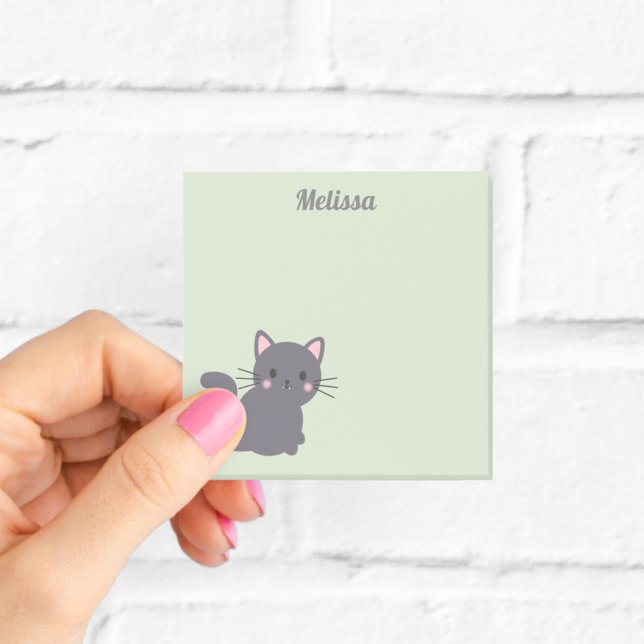 Kawaii Graue Katze Salbei Haftnotizen Post-it Klebezettel (Von Creator hochgeladen)