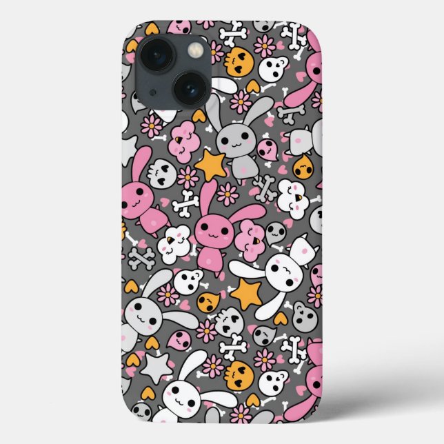 kawaii Graumuster Case-Mate iPhone Hülle (Rückseite)