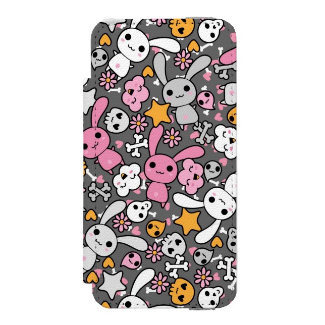 kawaii Graumuster Incipio iPhone Geldbeutel-Hülle (Folio Vorderseite)